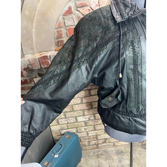 badlands leather jacket unique pattern dolman sleeve 1990s black - Picture 12 of 16